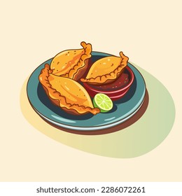 Ilustración vectorial de Empanadas o pastel frito. Es típico para la comida latinoamericana (comida colombiana, comida portuguesa, comida española). Para menús
