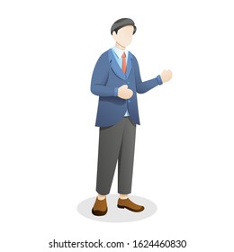 Vector illustration Employee or a businessman waving hand, Young man standing in a suit and tie. Concept illustration of employee or businessman, Vector cartoon illustration