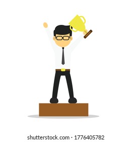 Vector illustration employee man get achievement