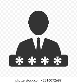 Vector illustration of employee password icon in dark color and transparent background(PNG).
