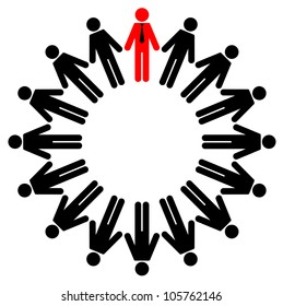 Vector illustration of employees and manager stand in a circle