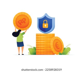 Vector illustration of Empowering Women with Financial Security. Building Secure Future. Financial Planning and Savings for Wealth. Can use for ad, poster, campaign, website, apps, social media