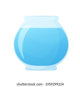 Vector illustration of an empty aquarium with water in cartoon style. Isolated on white background. Fishbowl
