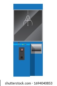 A vector illustration of an empty arcade type claw grabber game on an isolated white background