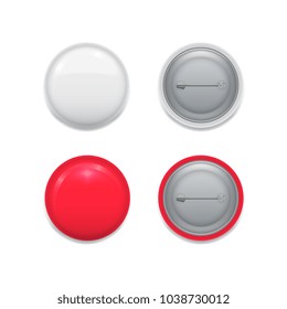 Vector illustration of empty blank badge on pin from both sides.