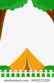 Vector illustration of empty border with trees and camp on transparent background