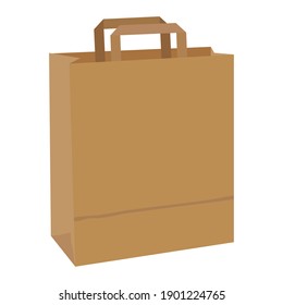 Vector illustration of empty brown kraft paper bag with handles isolated on white background. Hand-drawn, flat design. Shop package. Zero waste. Ecological packaging. Separate waste collection.