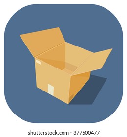 A vector illustration of empty cardboard box Icon. 
Protection, safety and packing material for the transporting goods and merchandise. Empty cardboard Storage box with flaps open.