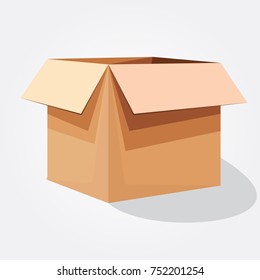 Vector illustration empty cardboard box opened isolated on transparent white background.