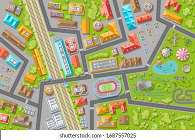 Vector Illustration. Empty City Streets In Quarantine. Top View. Coronavirus. There Are No People On The Street. View From Above. COVID-19.