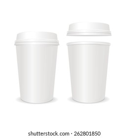 Vector illustration empty coffee paper cup with lid set. For business