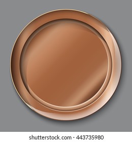 Vector illustration of empty copper plate. top view. on grey background.