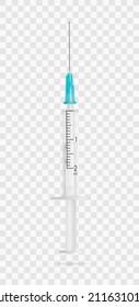 Vector illustration, empty disposable medical syringe with a needle, realistic 3d illustration.