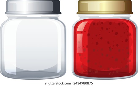 Vector illustration of empty and filled jam jars