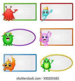 Vector illustration of  Empty frame with little monster character illustration 