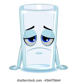 Vector Illustration of  Empty Glass of Water Mascot Sad