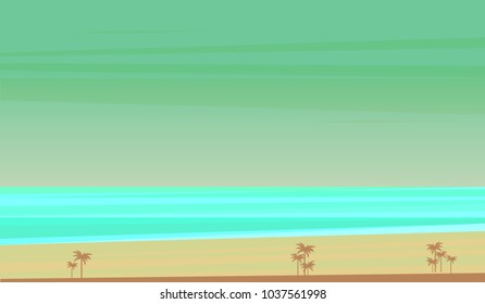 vector illustration of empty golden beach with palms and crystal blue ocean