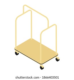 Vector illustration of empty hotel luggage cart. Luggage trolley isometric view. Isolated on white background.