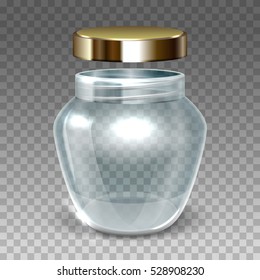 Ilustración vectorial vacía frasco con tapa dorada sobre fondo trenzado
