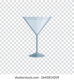 Vector illustration of empty martini glass icon on transparent background. Elegant cocktail glass for bar, alcohol menu, party design, or drink-related graphic projects.