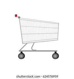 Vector illustration of an empty metal shopping trolley. Isolated on white background. Icon food grocery cart.