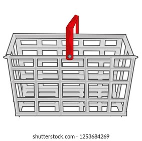 Vector illustration of the empty metallic basket for goods