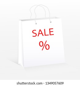 Vector illustration. Empty pack for shopping. Realistic paper bag template.Сan put your advertising and branding.