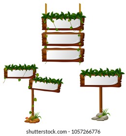 vector illustration of Empty paper blank on wooden signboard in the garden