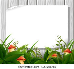 vector illustration of Empty paper blank on wooden signboard in the garden