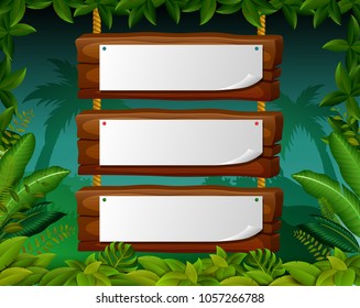 vector illustration of Empty paper blank on wooden signboard in the garden