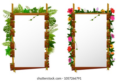 vector illustration of Empty paper blank on wooden signboard in the garden
