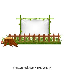 vector illustration of Empty paper blank on wooden signboard in the garden