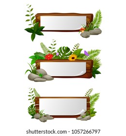 vector illustration of Empty paper blank on wooden signboard in the garden
