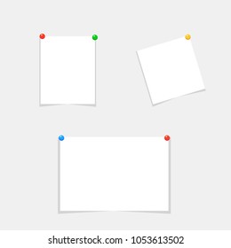 Vector Illustration. Empty Paper Sheet. With Colorful Pins. 