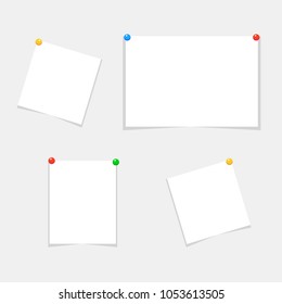 Vector Illustration. Empty Paper Sheet. With Colorful Pins. 