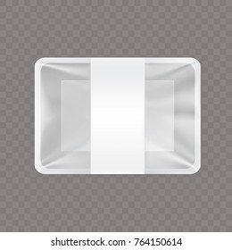 Vector illustration of an empty plastic food container isolated on a transparent background. Blank food and snack packaging, mock up template design ready for branding.
