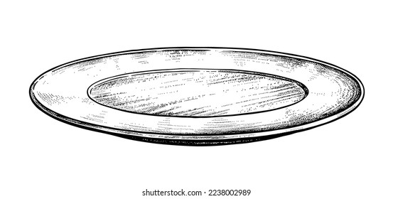 Vector illustration of empty plate. Vintage style drawing isolated on white background.