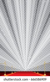 vector illustration of empty red carpet with transparent starburst, editable and layered