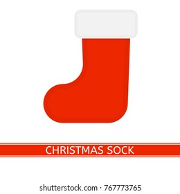 Vector illustration of empty red Christmas sock isolated on white background, in flat style.