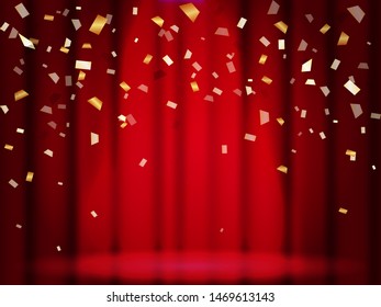 Vector illustration. Empty red closed curtains background.