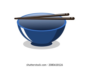Vector illustration of an empty soup cup and chopsticks on a white background.