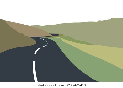 Vector illustration of an empty street in a rolling landscape