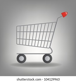 Vector illustration of  empty supermarket shopping cart icon isolated on white background.