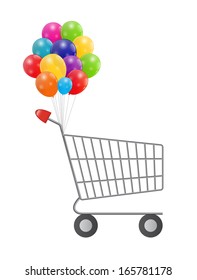 Vector illustration of  empty supermarket shopping cart icon isolated on white background.