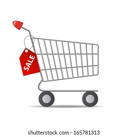 Vector illustration of  empty supermarket shopping cart icon isolated on white background.