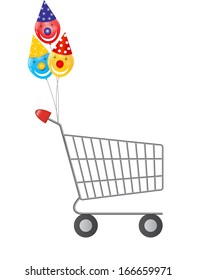 Vector illustration of  empty supermarket shopping cart icon isolated on white background.