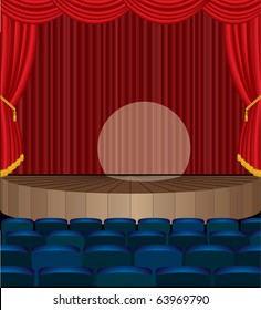vector illustration of the empty theater with red curtain, eps 10 file