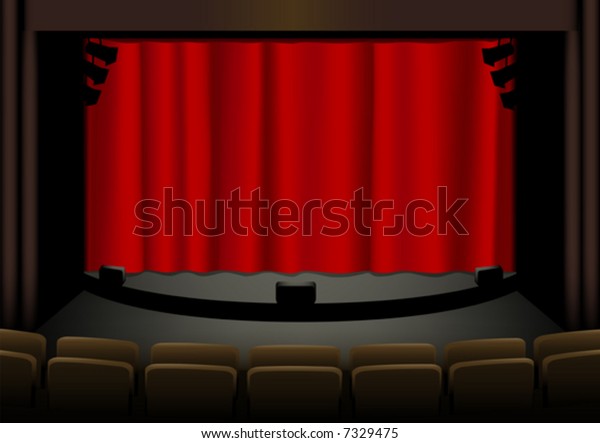 Vector Illustration Empty Theater Stage Closed Stock Vector (Royalty ...