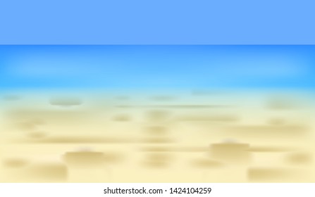 Vector Illustration of Empty Tropical Beach, Horizon with Sky, Sand and Blue Sea, Colorful Background Template.