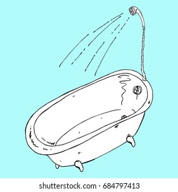 Vector illustration. Empty white bath with shower.